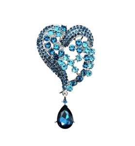 Blau Kristall Strass Brosche Anstecknadel Träne Herzform Schmuck Geschenkbox - Bild 1 von 7