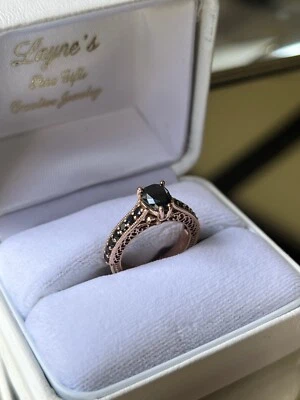 14k Rose Gold black diamond pear shaped engagement ring - custom made - Image 1 of 4
