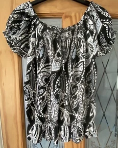 Next Paisley print Morrocan off shoulder Top Black, Grey & White Uk 8 /10 - Picture 1 of 5