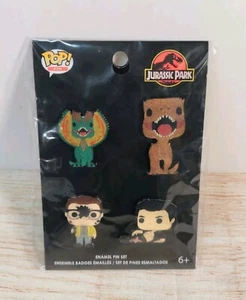 Funko Pop! Jurassic Park Enamel Pin Set: Nedry Dilophosaurus T-Rex Ian Malcolm - Picture 1 of 8