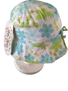 BNWT Girls Green & Blue Flowers Jelly Beans Bucket Style Sun Hat Size L 55cm - Picture 1 of 2