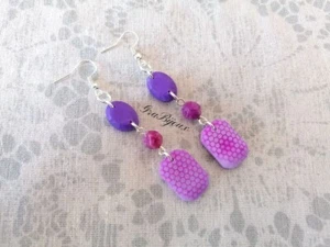 Orecchini pendenti in pasta polimerica fimo decorati e pietra in agata viola - Picture 1 of 1