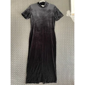 Maxi Vestido Vintage Gantos Negro Cuello Alto Gamuza Como Para Mujer Talla Mediana - Imagen 1 de 7
