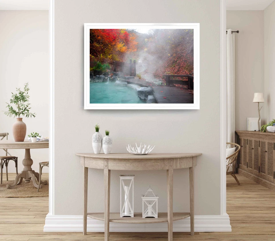 Hot Springs Print, Japan Wall Art, Autumn Framed Park Wall Art, Natural - Image 1 of 1