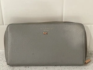 Ted Baker London Leather Wallet Pink Gray Zip Around Bow Rose Gold Hardware - Picture 1 of 11