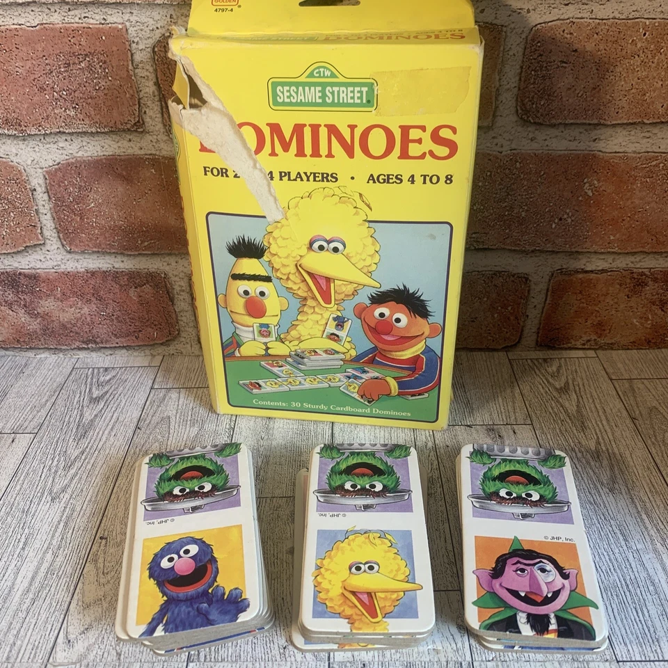 Juego completo vintage de dominó de Plaza Sésamo de Golden 1991 Big Bird Ernie  Foto 1 de 4
