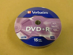 NEW & SEALED 15-PACK VERBATIM DVD+R / 4.7GB / 16 x SPEED / 120 MIN - Afbeelding 1 van 2