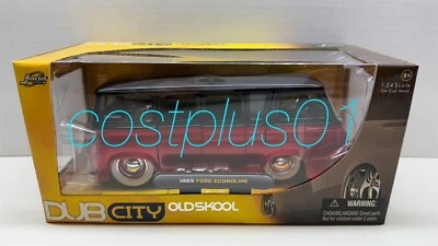 Ford Econoline 1965 Jada Dub City Oldskool 1:24 rojo con tapa negra Foto 1 de 4