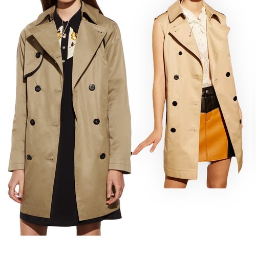 Gilet senza maniche Coach da donna convertibile taglia 00 cachi $795 NUOVO