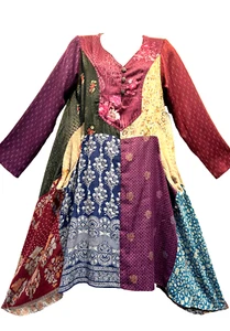 Nwt SACRED THREADS funky hippie rayon twill pocket sharkbite DRESS M Free shipp - Picture 1 of 7