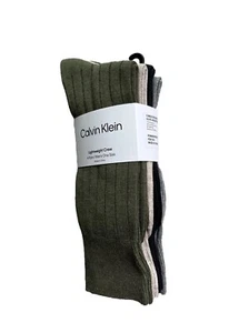 Calvin Klein Men's 4 Pair Lightweight Crew Combed Cotton Socks Olive Black Gray - Picture 1 of 8
