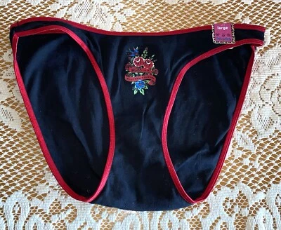 Mudd Y2K Vintage L Black Perforated Cotton Brief Bikini Panties Underwear - Image 1 of 4