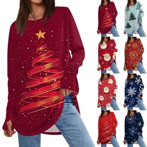 Womens Oversized Sweatshirt Graphic Sweater Long Sleeve Drop Shoulder Round - Picture 1 of 36