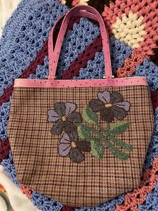 Isabella Fiore Lightly Loved Vintage Purse Plaid Handbag Beautiful Bead Flowers - Picture 1 of 7