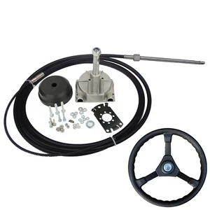 12FT Boat Steering Kit Helm Wheel Turbine Rotating Marine Steering System Cable - Picture 1 of 6
