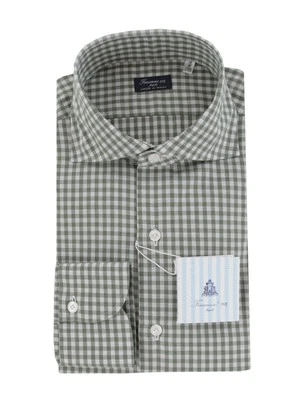 Camisa de algodón a cuadros verde Finamore Napoli $450 - delgada - (FN127248) Foto 1 de 4