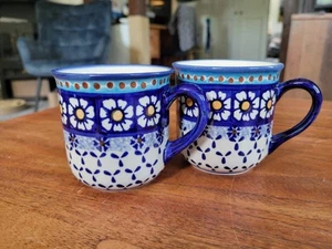 Bunzlauer Keramik Steingut Bunzlau Boleslawiec Tassen Becher Set Kamille Daisy - Bild 1 von 6