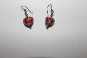Vintage Murano rosa Hochzeitstorte venezianische Glas Ohrringe baumeln rosa Rosen 1,50 lang - Bild 1 von 8