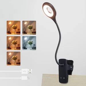 3W Wiederaufladbare Clip On Leselampe, Typ C Aufladen, 5 Farben & 5 Helligkeiten, - Bild 1 von 7
