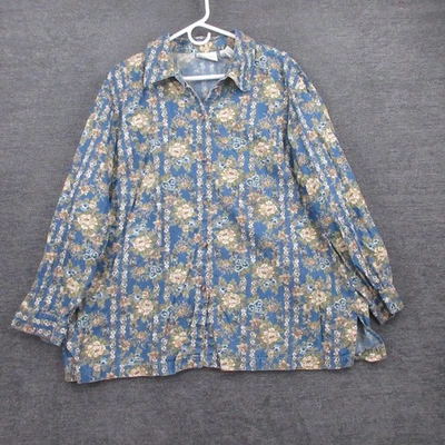 Camisa Liz Claiborne Mujer 20 Azul Floral Botón Blusa Vintage Algodón Foto 1 de 4