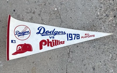 Banderín de béisbol del equipo de playoffs de la Liga Nacional 1978 de colección de los Dodgers vs Phillies de la MLB 30 pulgadas x 12 pulgadas Foto 1 de 4