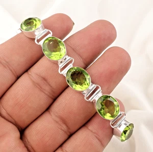 Peridot Gemstone 925 Sterling Silver Handmade Jewelry Bracelet 8" - Picture 1 of 6