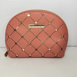 Michael Kors Cosmetic Bag/Clutch/Travel Zipper Pouch Coral W/Gold Logo 7" x 5" - Picture 1 of 6
