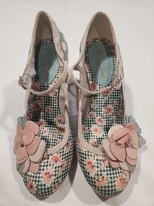 Ruby Shoo Women's Floral Polka Dot Gingham Pump Pink Green Fabric Pump 38 / 7  - Picture 1 of 8