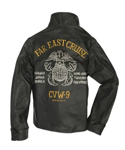 Cockpit USA CVW-9 Leather Souvenir Veteran Jacket L Top Gun Navy Far East Cruise - Picture 1 of 12
