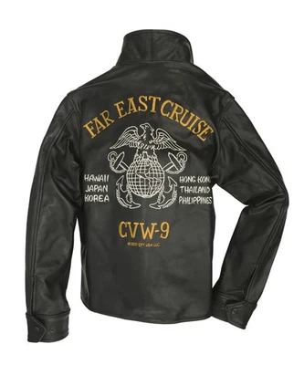 Cockpit USA CVW-9 Leather Souvenir Veteran Jacket L Top Gun Navy Far East Cruise - Image 1 of 4