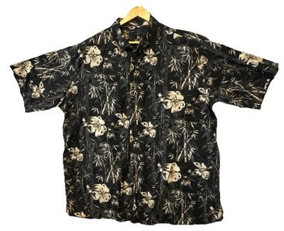 Harbor Bay Shirt Mens 2XLT Black w/ Light Floral Short Sleeve Hawaiian Tropical - Image 1 of 4