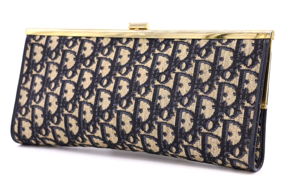 Christian Dior Vintage Bolso sin asas Cartera Trotter Lona CD Azul Marino Auténtico Foto 1 de 4