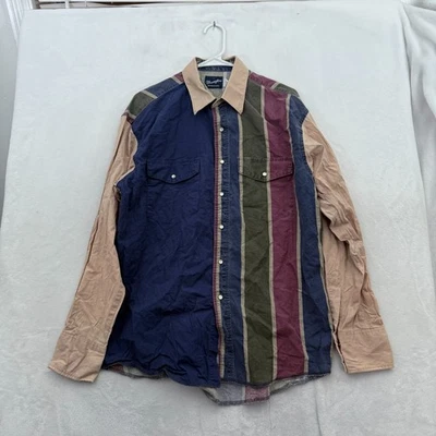 Camisa De Colección Wrangler Brushpopper Hombres L Rayas Perla Snap Vaquero Occidental Foto 1 de 4