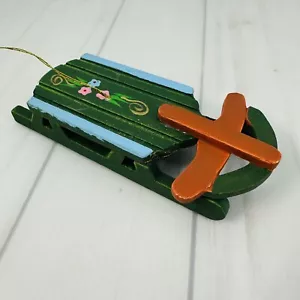 Antiguo trineo de madera vintage país 4" adorno de Navidad pintado colonial holandés - Imagen 1 de 18