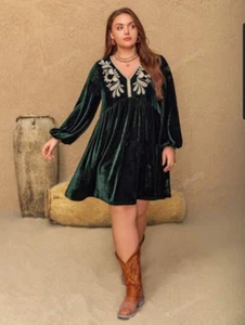 NWT RusttyDustty Women's Sz XL Green Velvet Witchycore Long Sleeve Mini Dress - Bild 1 von 13