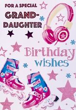 For a special Granddaughter Birthday wishes greetings card, roller skates, music