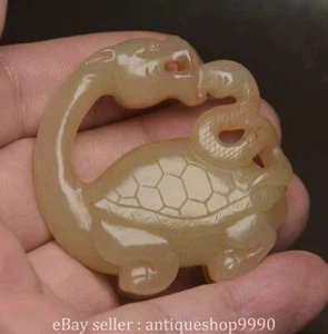1.9" Old Chinese Hetian Jade Carving Dragon Tortoise Turtle Pendant Amulet - Picture 1 of 9