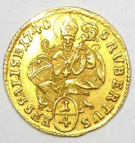 1730 Austria Salzburg Gold 1/4 Ducat Coin 1/4D - Choice AU / UNC MS Details Cover