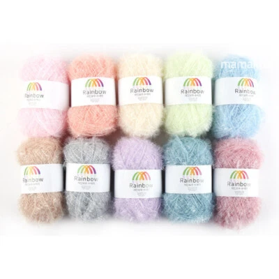 Mama Knit Rainbow Pastel Crochet Scrubby Yarn 10 SET (C) Skeins Assorted Colors  - Image 1 of 4