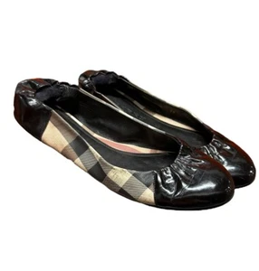 BURBERRY Nova Check Ballet Flats Size 39 Canvas & Patent Leather - Picture 1 of 12