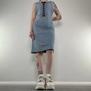 Y2K lace up stretchy denim midi dress - Picture 1 of 6