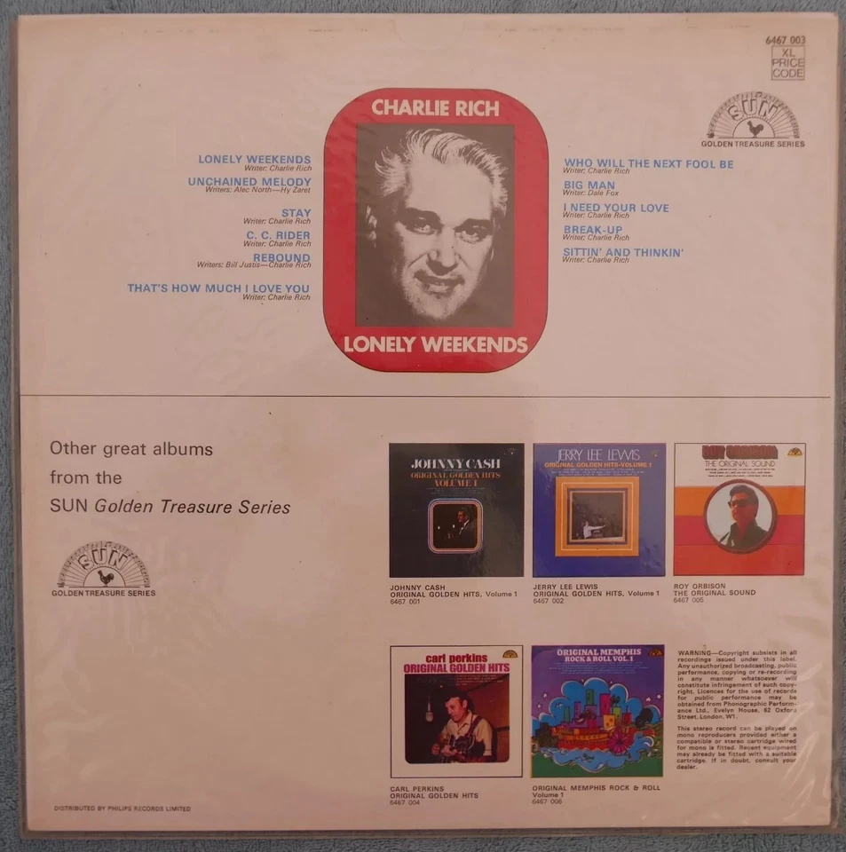 Charlie Rich - Lonely Weekends, 1969, 12" LP, SUN 6467 003, Promo Copy - Image 1 of 1