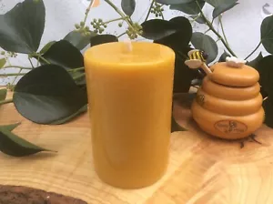 Yellow Chunky Beeswax Pillar Candle - Handmade In Devon 100% Beeswax Natural - Picture 1 of 2