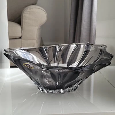 PLANTICA 13" Bohemian Czech Crystal Glass Decorative Fruit Bowl, Smoky Gray - Image 1 of 4