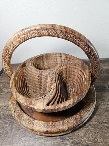 Natural Carved Rosewood Wooden Decorative Collapsible Bowl Home Decoration Cover
