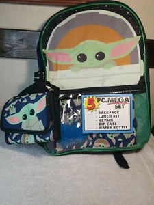 NEW Star Wars Mandalorian Baby Yoda Backpack Set for Kids, 16 inch, 5 Piece SET  - Picture 1 of 5