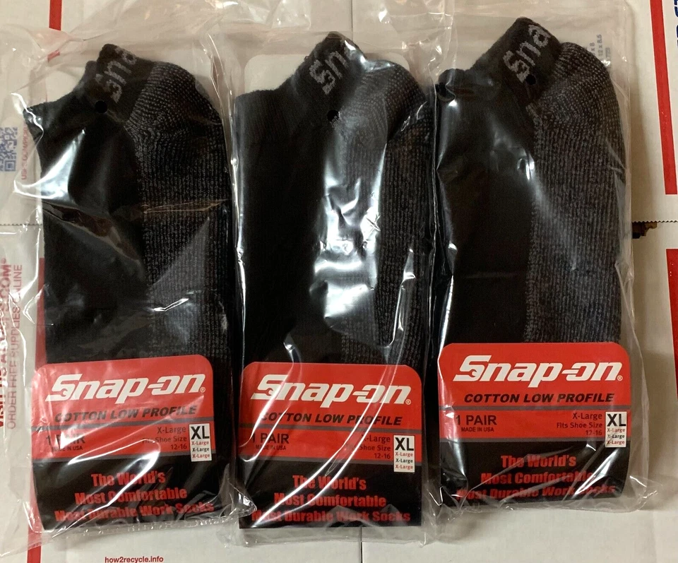 3 Pairs Men's Black Snap On Tools LOW PROFILE Socks XL FREE Shipping to USA - Image 1 of 1