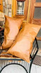 Real Leather Throw Pillow Covers, Set of 2 Brown Modern Couch Cushion covers Ne - Picture 1 of 9