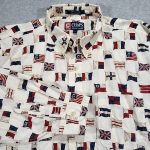 Camisa De Colección Chaps Ralph Lauren Para Hombres XL Crema Banderas Mangas Largas Abotonada - Imagen 1 de 9