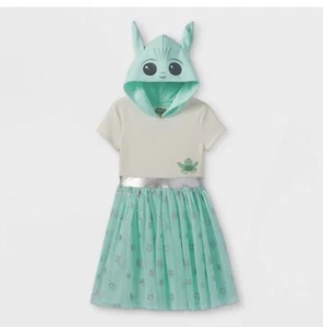 Disney Star Wars Mandalorian Grogu Baby Yoda Tutu Dress Hood Party Costume LARGE - Picture 1 of 10